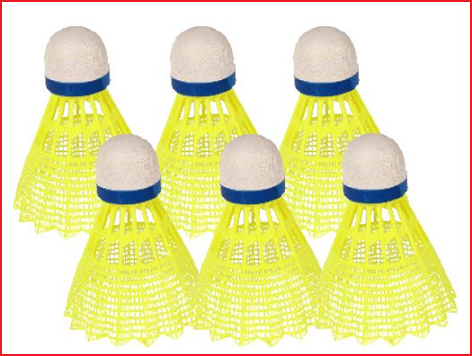 koker met 6 fluogele badminton shuttles training