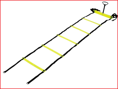 een loopladder van 4 meter bestaande uit 2 nylon banden met 10 platte sporten