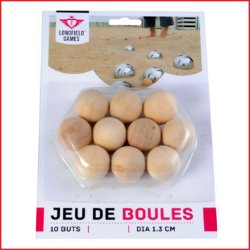 een set van 10 houten buts voor petanque of jeu de boules