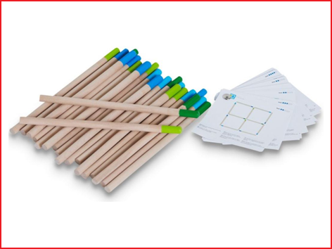 een lucifer puzzel bestaande uit 24 houten lucifers en 30 opdrachtkaartjes