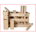 het Bex kubb spel in een houten kist