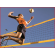 beachvolleybalnet met rondom een fluogele pvc-band